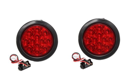 AutoSmart 4" Round LED Stop Turn Tail Light Includes Pair Light Red Lens, Grommet, Plug For Truck Trailer