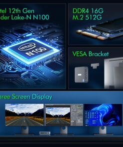 Trycoo WI-6 Mini PC, Intel 12th Gen N100 Mini Computer,16GB DDR4 RAM 512GB SSD,Triple 4K Display/2*USB3.2/WiFi/Bluetooth/Full Function Type-C/Gigabit Ethernet/Support 64GB RAM and 2TB SSD Extensions Intel 12th N100 16GB DDR4 RAM 512GB SSD 22 710ekToxItL
