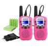 Retevis RT388 Kids Walkie Talkies Rechargeable, for 5-13 Year Old Girls Boys,Pink Walkie Talkie 2 Pack with Charging Cable Batteries,22CH Flashlight Family Holiday Outdoor Camping 40 710gFvUVrGL