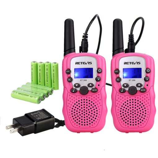 Retevis RT388 Kids Walkie Talkies Rechargeable, for 5-13 Year Old Girls Boys,Pink Walkie Talkie 2 Pack with Charging Cable Batteries,22CH Flashlight Family Holiday Outdoor Camping