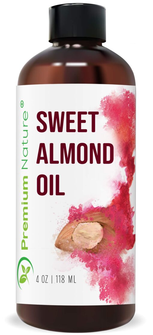 Sweet Almond Oil Carrier Oil - Cold Pressed Pure Natural Body Massage Oil Carrier Oil for Essential Oils Mixing, Baby Oil Dry Skin Face Hair Moisturizer Makeup Remover 4 oz