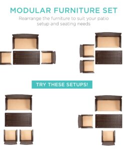 Best Choice Products 4-Piece Outdoor Wicker Patio Conversation Furniture Set for Backyard, Deck, Poolside w/Coffee Table, Seat Cushions - Brown Wicker/Beige Cushions Brown/Beige 24 710iCcuu9sL