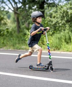 Jetson Scooters - Jupiter Kick Scooter - Collapsible Portable Kids Push Scooter - Lightweight Folding Design with High Visibility RGB Light Up LEDs on Stem, Wheels, and Deck Mars Black 18 710jGWeylxL