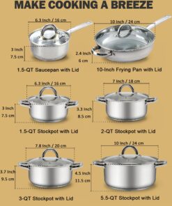 Cook N Home Kitchen Cookware Sets, 12-Piece Basic Stainless Steel Pots and Pans, Silver Stainless Steel Handle 31 710jGhRKVNL