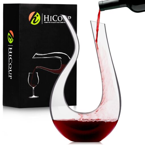 HiCoup Red Wine Decanter with Aerator - 750mL Crystal Glass Wine Carafe and Purifier for Home Bar﻿