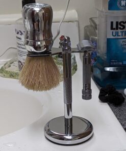 Perfecto Deluxe Chrome Razor and Brush Stand - The Best Safety Razor Stand. This Will Prolong The Life of Your Shaving Brush, metal 31 710jwU0tpL