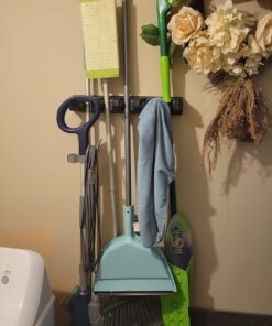 Berry Ave Broom Holder & Wall Mount Garden Tool Organizer - Home Laundry Room, Kitchen, Closet, Shed, Garage Organization and Storage Utility Rack - 5 Slots & 6 Hooks -Rake, Shovel, Mop Hanger (Black) 1 Pack Black 39 710kKHbZxL 1