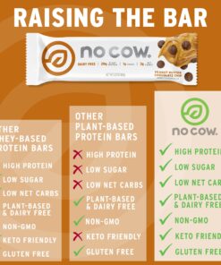 Alternative view of No Cow High Protein Bars, Peanut Butter Chocolate Chip, 20g Plant Based Vegan Protein, Keto, Low Sugar, Low Carb, Low Calorie, Gluten Free, Naturally Sweetened, Dairy Free, Non GMO, Kosher, 12 Pack 12 Count (Pack of 1)