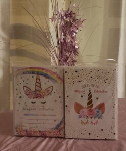 T-Antrix 24 Pcs Unicorn Invitations with 24 Envelopes, Double Sided Rainbow Glitter Unicorn Birthday Party Invitation Cards for Kids Birthday Baby Shower Unicorn Party Supplies 54 710khNATBaL