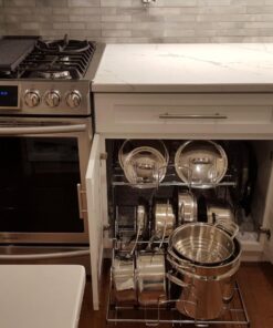 Rev-A-Shelf 2-Tier Kitchen Cabinet Pull Out 21" Cabinet Organizer for Pots, Pans, and Lid Cookware, Adjustable Heavy Duty Wire, Chrome, 5CW2-2122-CR 21 in. 39 710klHi1n8L