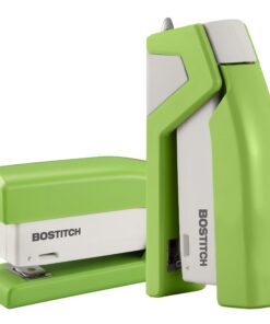 Bostitch InJoy Compact Stapler, 20 Sheet Capacity, Reduced Effort, Jam-Free, Green/White 15 710mE r 8eL