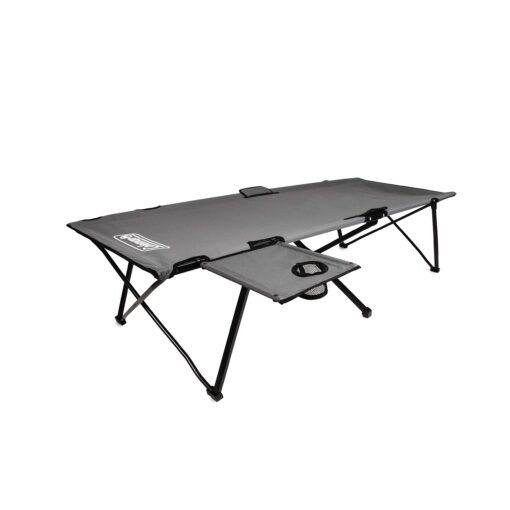 Coleman Pack-Away Camping Cot with Removable Side Table, Extra Wide Cot Fits Adults up to 6ft 6in or 300lbs, Carry Bag Included Grey