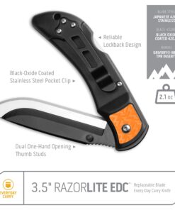 OUTDOOR EDGE 3.5" RazorLite EDC Knife. Pocket Knife with Replaceable Blades and Clip. The Perfect Hunting Knife for Skinning Deer. Blaze Orange with 6 Blades Orange (6 Blades) 27 710oYp0NsL