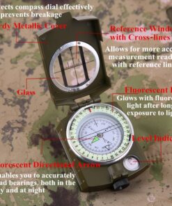 Sportneer Compass Hiking Survival | Lensatic Military Sighting Orienteering Compass | Backpacking Navigation Compass | Boy Scout Compass for Kids | Professional Compass for Hiking Camping Hunting Army Green 24 710pm8s2bWL