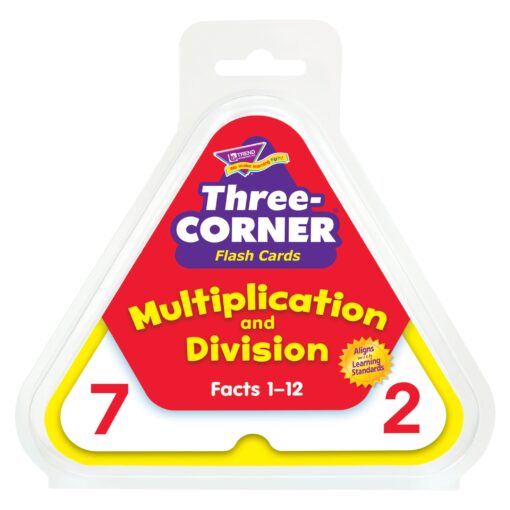 Trend Enterprises: Three-Corner Multiplication and Division Flash Cards, Interactive Self-Checking Cards, Exciting Way for Everyone to Learn, 48 Two-Sided Cards Included, Ages 8 and Up White