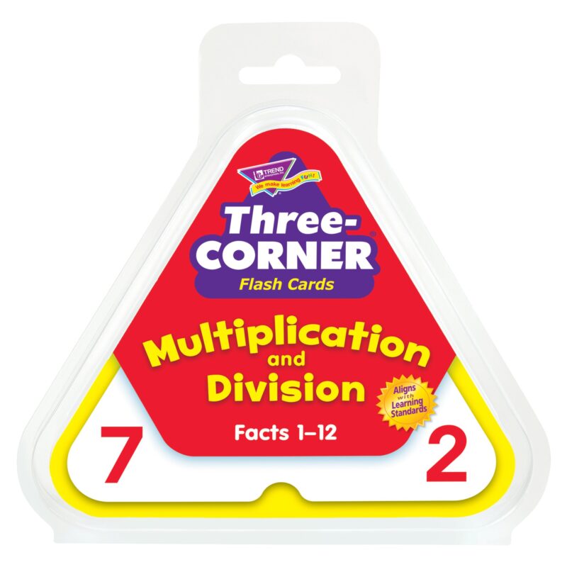 Catalog 8 Trend Enterprises: Three-Corner Multiplication and Division Flash Cards, Interactive Self-Checking Cards, Exciting Way for Everyone to Learn, 48 Two-Sided Cards Included, Ages 8 and Up White