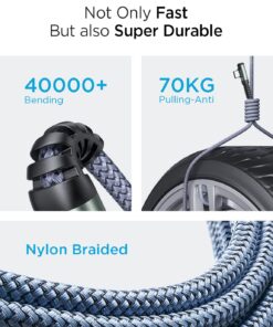 AINOPE 100W USB C to USB C Cable 10FT, USB C Charger Cable, USBC to USBC Cable Fast Type C Charging Cable Fits for iPhone 15 Pro Max Plus, MacBook Air/Pro, iPad Pro, Samsung Galaxy S23 A. 10FT Grey 1 33 710s7uv6pwL