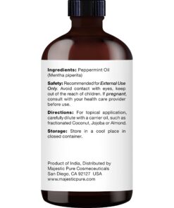 MAJESTIC PURE Peppermint Essential Oil, Premium Grade, Pure and Natural Premium Quality Oil, 4 fl oz 4 Fl Oz (Pack of 1) 18 710sC599V1L