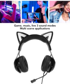Acogedor Gaming Headset, 8 Color RGB Lighting Effects 3 Sound Modes Cat Ear PC Gaming Headphones with Microphone and Touch Switch, 3.5mm Jack 12 710t2wXdjUL