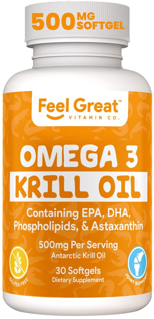 Feel Great 365 Krill Oil with EPA and DHA, 30 Softgels, 500 mg Omega 3 Super Krill