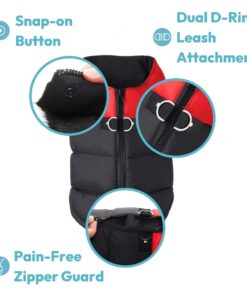 Gooby Padded Vest Dog Jacket - Red, Medium - Warm Zip Up Dog Vest Fleece Jacket with Dual D Ring Leash - Winter Water Resistant Small Dog Sweater - Dog Clothes for Small Dogs Boy and Medium Dogs Medium chest (18.25") 1 27 710uxisK18L