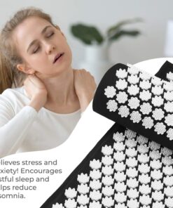 Dr Relief Acupressure Mat 28" x 17" - Shiatsu Intervention Mat & Pillow Gift Set - Quick Back & Neck Pain Relief for Men & Women, Cushion for Sciatica, Trigger Point Therapy, Stress Relief Black/White Spikes 21 710v22nI7CL 1