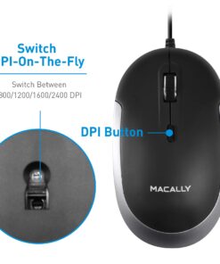 Macally Silent Wired Mouse - Slim & Compact USB Mouse for Apple Mac or Windows PC Laptop/Desktop - Designed with Optical Sensor & DPI Switch - Simple & Comfortable Wired Computer Mouse (Space Gray) Black with Space Gray Trim 24 710vQC2kjaL