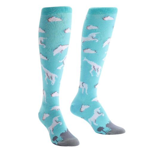 Sock It To Me, Knee High Funky Socks: Magical Unicorns One Size Blue