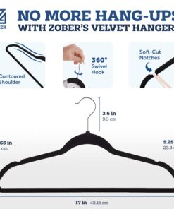 Zober Velvet Hangers 50 Pack - Heavy Duty Black Hangers for Coats, Pants & Dress Clothes - Non Slip Clothes Hanger Set - Space Saving Felt Hangers for Clothing 21 710wPAbX29L