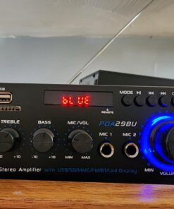 Pyle Wireless Bluetooth Stereo Power Amplifier - 200W Dual Channel Sound Audio Stereo Receiver w/RCA, USB, SD, MIC in, FM Radio, for Home Computer via RCA - PDA29BU.5 Basic Feature 29 710wgsSK4L