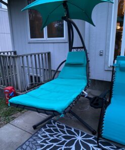 Best Choice Products Outdoor Hanging Curved Steel Chaise Lounge Chair Swing w/Built-in Pillow and Removable Canopy - Teal 45 710wmzwR3QL