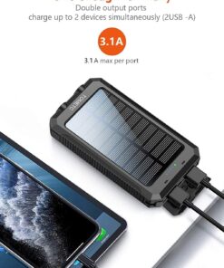 Alternative view of TOMETC Solar Power Bank 36800mAh Portable Solar Charger 5V3.1A,QC 3.0 Dual 2 USB,LED Flashlights Port Strong LED IPX7 Flashlight,Waterproof, Dustproof, Shockproof (Black) Black