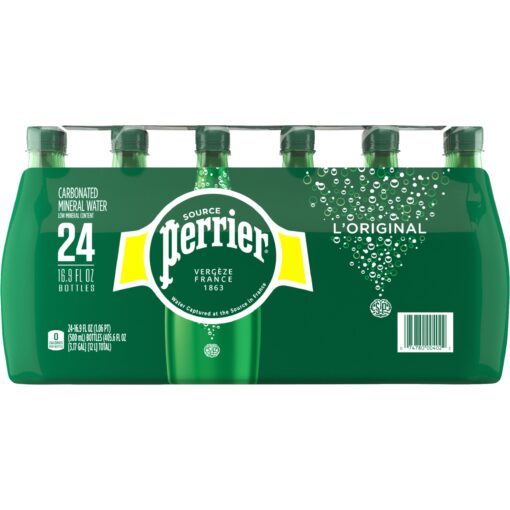 Perrier Carbonated Mineral Water Plastic Bottles, Original, 16.9 Fl Oz (Pack of 24), 405.6 Fl Oz