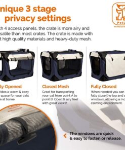 PetLuv-Happy Cat Premium Cat Carrier Soft Sided Foldable Top & Side Loading Pet Crate & Carrier Locking Zippers Shoulder Straps Seat Belt Lock Plush Pillow 24.0"L x 16.0"W x 16.0"H Navy Blue 27 710yc4o6zPL