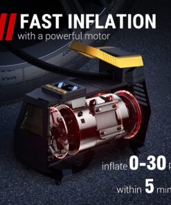VacLife AC/DC 2-in-1 Tire Inflator - Portable Air Compressor, Pump for Car Tires (up to 50 PSI), Electric Bike 150 PSI) w/Auto Shut-Off Function, Model: ATJ-1666, Yellow (VL708) 32 711196EC4HL