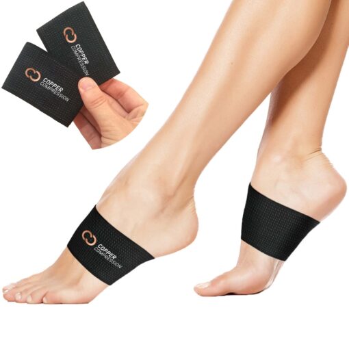 Copper Compression Copper Arch Support - 2 Plantar Fasciitis Braces/Sleeves. Foot Care, Heel Spurs, Feet Pain Relief, Flat & Fallen Arches, High Arch black