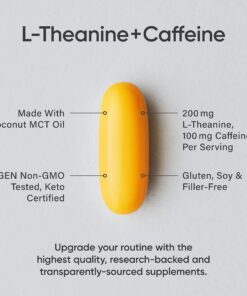 Sports Research L-Theanine Supplement with Caffeine & Coconut MCT Oil - Focused Energy, Alertness & Relaxation Without Drowsiness - 200mg L Theanine, 100mg Organic Caffeine - 60 Liquid Softgels 18 7113Dolu8L