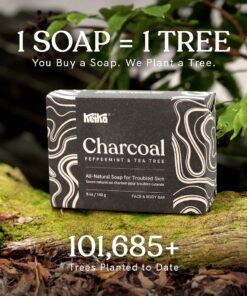 Keika Charcoal Black Soap Bar for Eczema, Psoriasis, Face, Body, Men Women Teens with Oily Skin, 5 oz. 5 Ounce (Pack of 1) 23 7113sYJOsdL