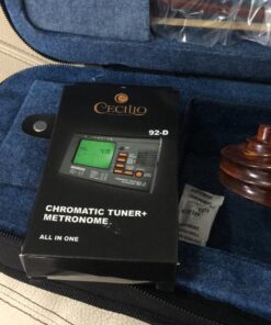 Mendini By Cecilio Violin - MV500+92D - Size 4/4 (Full Size), Black Solid Wood - Flamed, 1-Piece Violins w/Case, Tuner, Shoulder Rest, Bow, Rosin, Bridge & Strings - Adult, Kids Size: 4/4 (Full Size) 85 71146SBP4PL