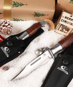 Mossy Oak Fixed Blade Bowie Knife, 2-piece Hunting Knife with Leather Handle Featuring Laser Pattern, Sheath Included 22 7114UM1YEML