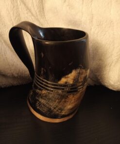 Norse Tradesman XL Viking Drinking Horn Mug - 100% Authentic Beer Horn Tankard With Hardwood Bottom & Ring Engravings | The Eternal, Low Polish, approx. 30 oz 33 7115HS7l9tL 2