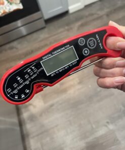 Meat Thermometer Digital for Grilling and Cooking - ANDAXIN Waterproof Ultra-Fast Instant Read Food thermometers with Backlight & Calibration for Kitchen, Deep Fry, BBQ, Grill(Red/Black), LCD Red 28 7115zLlC8yL