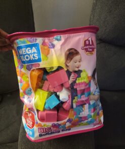 MEGA BLOKS Fisher-Price Toddler Block Toys, Big Building Bag with 80 Pieces and Storage Bag, Pink, Gift Ideas for Kids Age 1+ Years Pink Bag 31 7116AiaavL