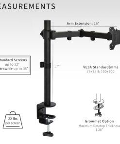 VIVO Single Monitor Arm Desk Mount, Holds Screens up to 32 inch Regular and 38 inch Ultrawide, Fully Adjustable Stand with C-Clamp and Grommet Base, VESA 75x75mm or 100x100mm, Black, STAND-V001 16" Tall 33 7119fj5O80L