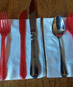 24-Piece Glitz Premium Plastic Cutlery Assortment, Red Glitter 12 711BAt2oYrL