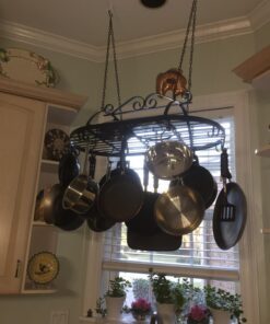 MyGift Black Scrollwork Metal Pot and Pan Ceiling Hanging Rack Heavy Duty Cooking Pans and Utensil Hanger with 10 Dual Hooks 22 711BzpOlQOL