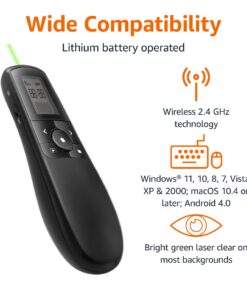 Amazon Basics Wireless Presenter, Green Laser with Timer, 2.4GHz, Lithium Battery Operated 8 711CQhU4ldL