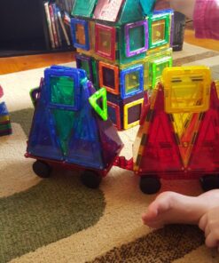 Shapemags Magnetic Tiles for Kids 100 Piece Set - Educational 3D Magnetic Building Blocks for Toddlers - Construction Magnet Toys Kit with Car Base and Stabilizer Plate 100pcs 25 711DAWEzOuL