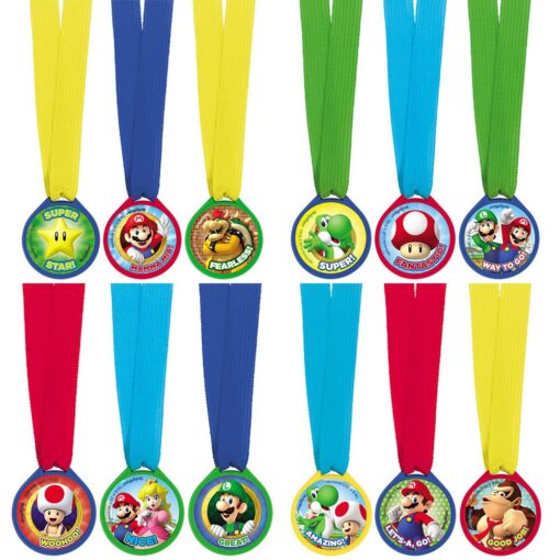 amscan Super Mario Brothers Birthday Party Assorted Colors Mini Award Medal Favors (12 Piece), Multicolor, 1 1/2" 12 Count