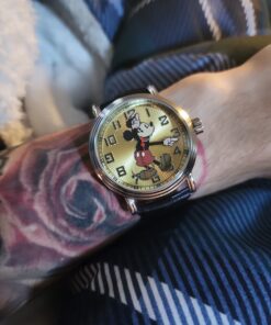 Disney Mickey Mouse Adult Vintage Articulating Hands Analog Quartz Watch Silver, Black 44 711E98zOLaL